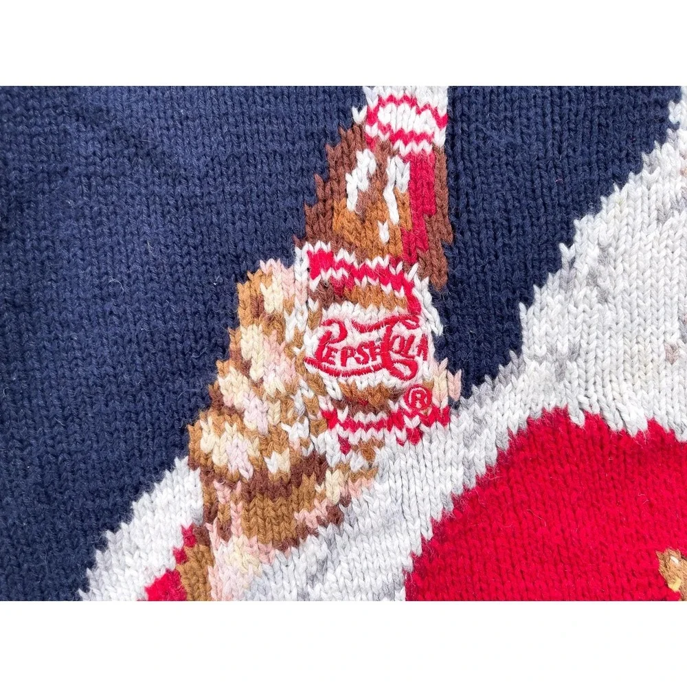 vtg Eagle's Eye Christmas Pepsi Santa hand knit sweater‎ size S
